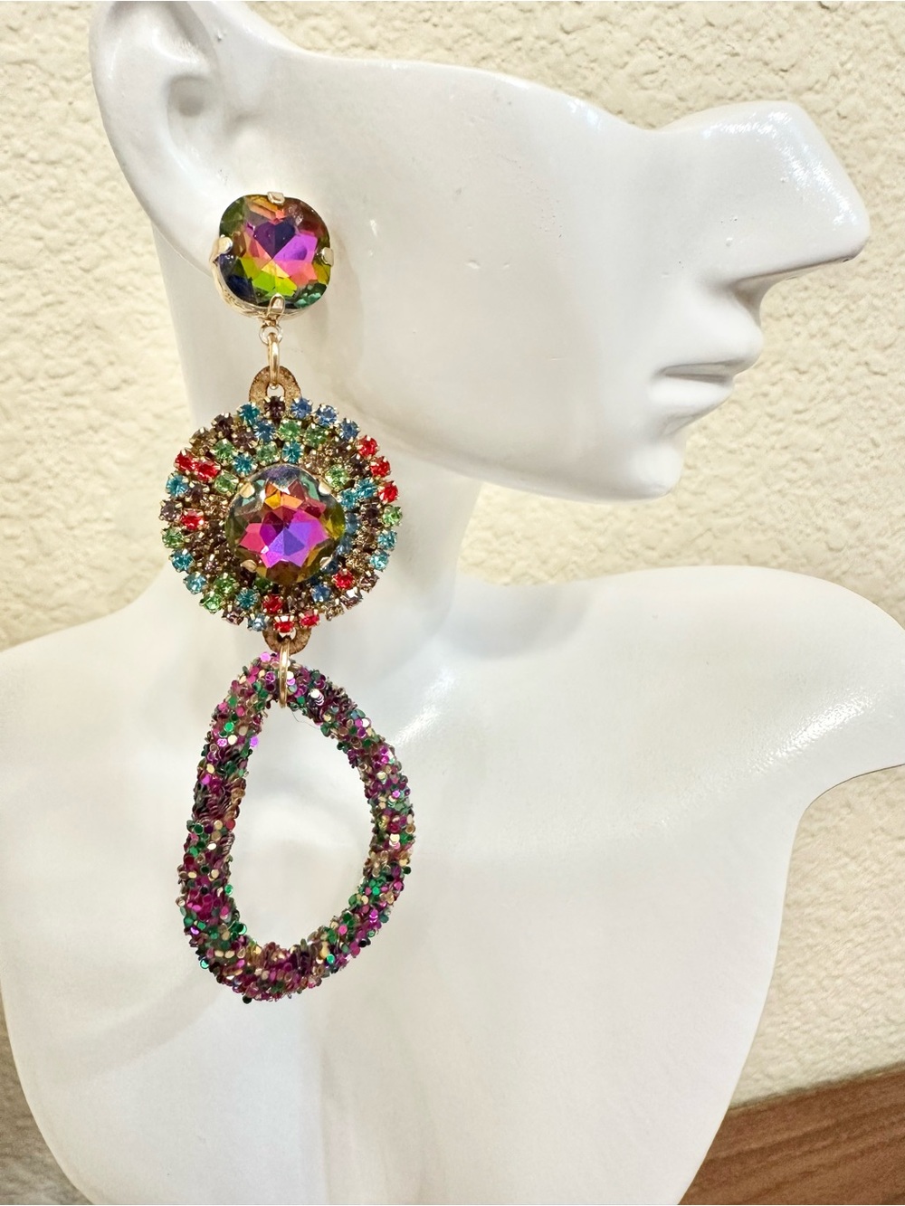 Handmade Multicolored Crystal Drop Statement Earrings
